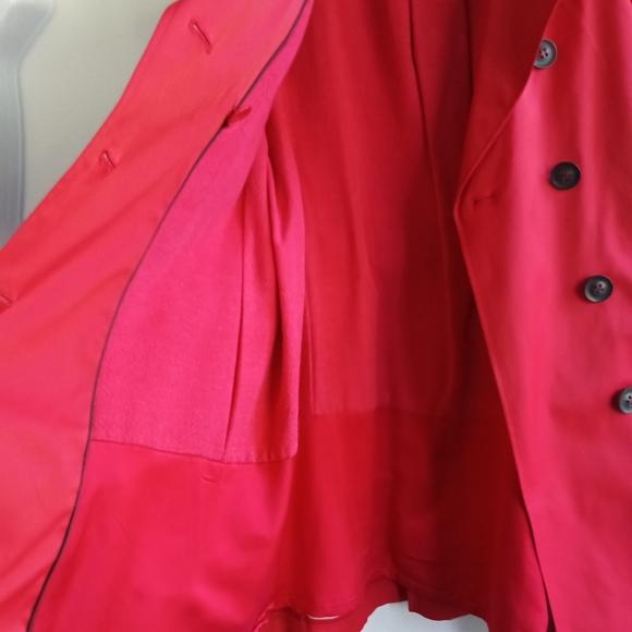 DKNY Women Red Button Down w/Belted Tie Rain/Trench Midi Coat size XL - Picture 7 of 12